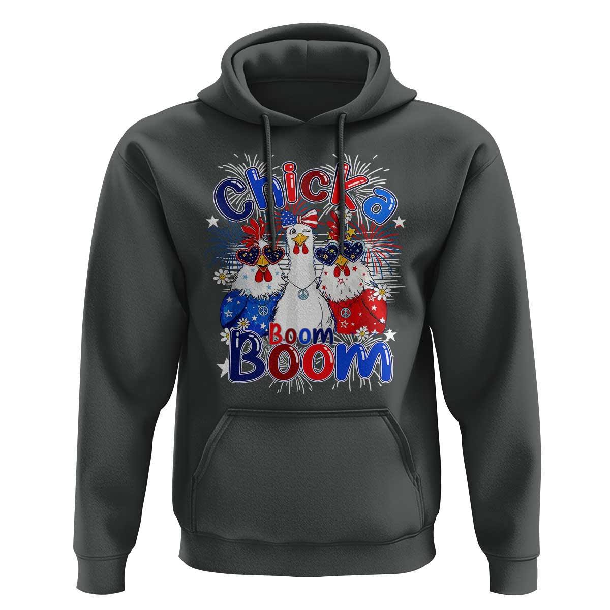 Funny Patriotic Chickens 4th of July Fireworks Hoodie Retro Chicka Boom Boom Hen Rooster Chick Graphic