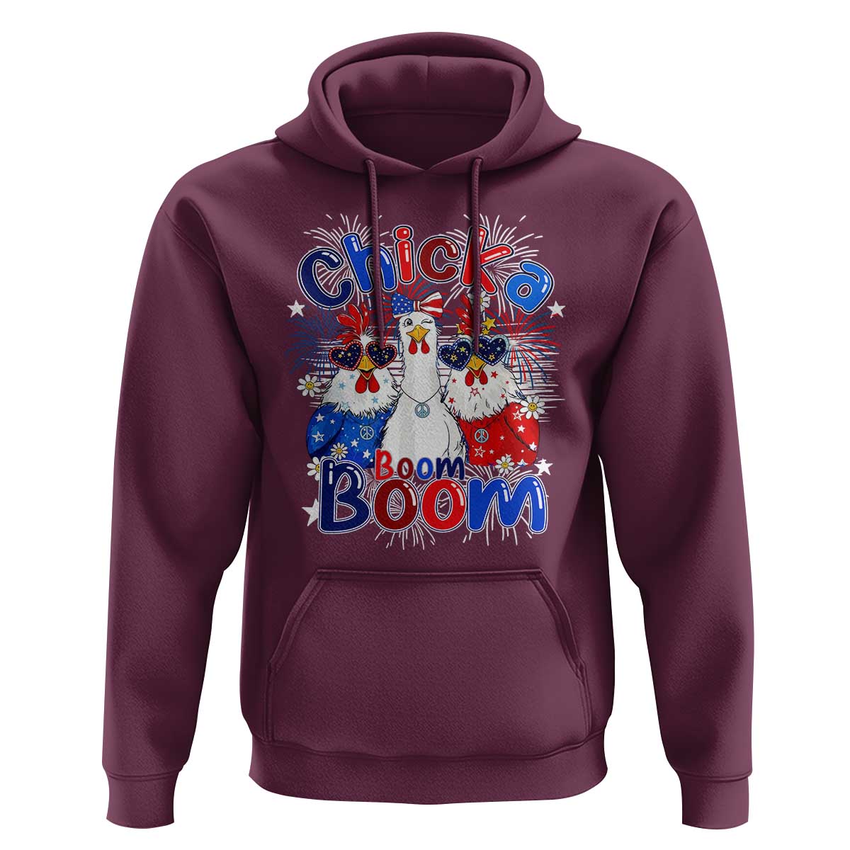 Funny Patriotic Chickens 4th of July Fireworks Hoodie Retro Chicka Boom Boom Hen Rooster Chick Graphic