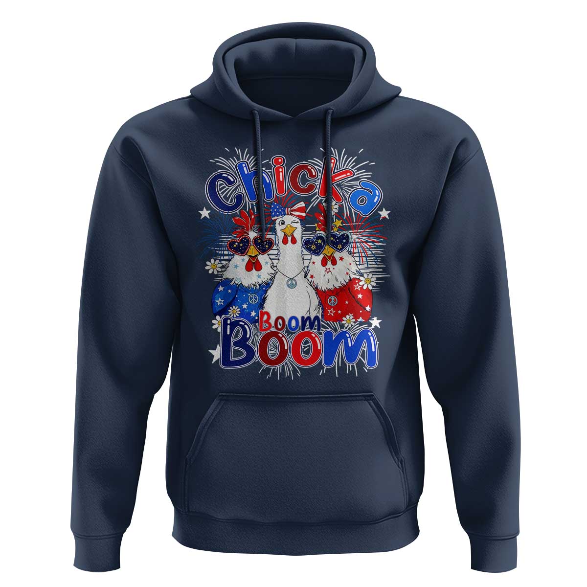 Funny Patriotic Chickens 4th of July Fireworks Hoodie Retro Chicka Boom Boom Hen Rooster Chick Graphic