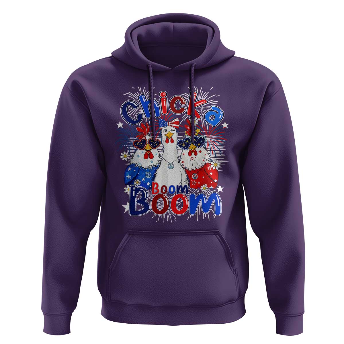 Funny Patriotic Chickens 4th of July Fireworks Hoodie Retro Chicka Boom Boom Hen Rooster Chick Graphic