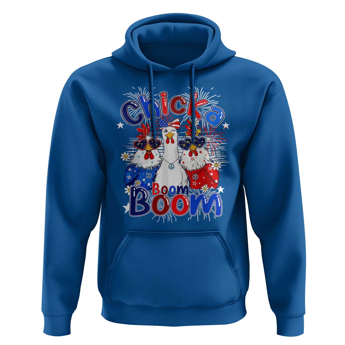 Funny Patriotic Chickens 4th of July Fireworks Hoodie Retro Chicka Boom Boom Hen Rooster Chick Graphic