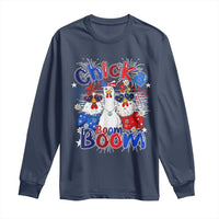 Funny Patriotic Chickens 4th of July Fireworks Long Sleeve Shirt Retro Chicka Boom Boom Hen Rooster Chick Graphic