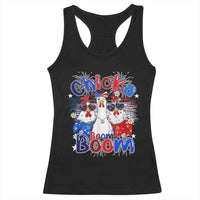 Funny Patriotic Chickens 4th of July Fireworks Racerback Tank Top Retro Chicka Boom Boom Hen Rooster Chick Graphic