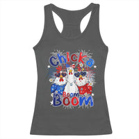 Funny Patriotic Chickens 4th of July Fireworks Racerback Tank Top Retro Chicka Boom Boom Hen Rooster Chick Graphic