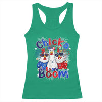 Funny Patriotic Chickens 4th of July Fireworks Racerback Tank Top Retro Chicka Boom Boom Hen Rooster Chick Graphic