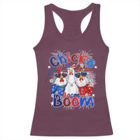 Funny Patriotic Chickens 4th of July Fireworks Racerback Tank Top Retro Chicka Boom Boom Hen Rooster Chick Graphic