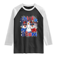 Funny Patriotic Chickens 4th of July Fireworks Raglan Shirt Retro Chicka Boom Boom Hen Rooster Chick Graphic