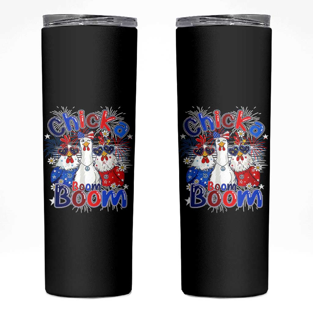 Funny Patriotic Chickens 4th of July Fireworks Skinny Tumbler Retro Chicka Boom Boom Hen Rooster Chick Graphic