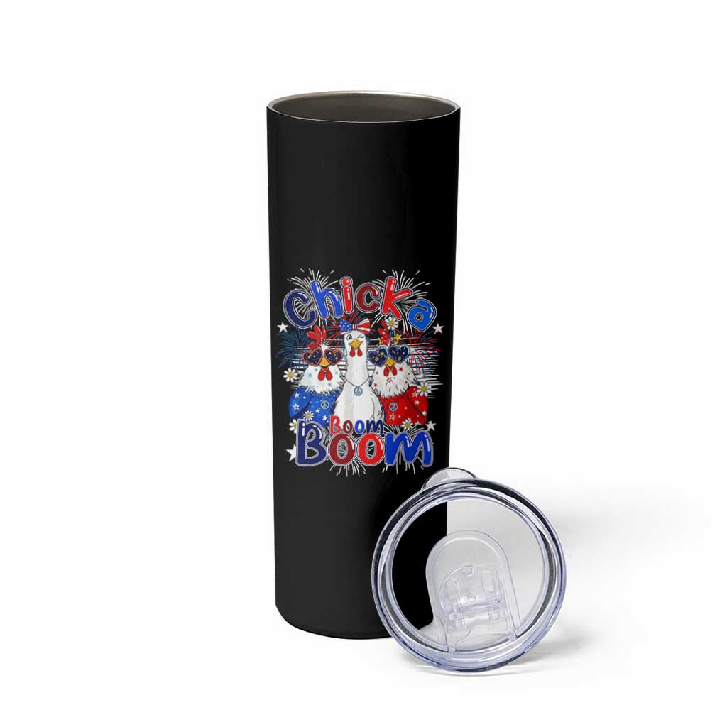Funny Patriotic Chickens 4th of July Fireworks Skinny Tumbler Retro Chicka Boom Boom Hen Rooster Chick Graphic