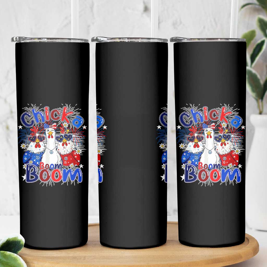Funny Patriotic Chickens 4th of July Fireworks Skinny Tumbler Retro Chicka Boom Boom Hen Rooster Chick Graphic