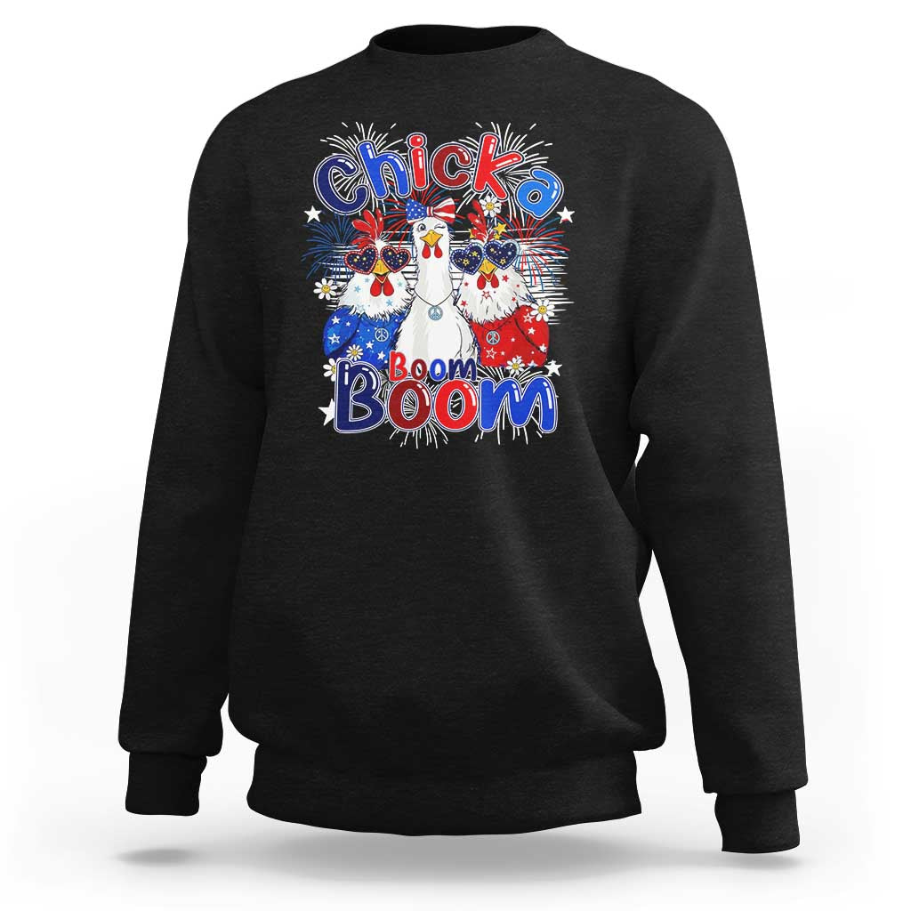 Funny Patriotic Chickens 4th of July Fireworks Sweatshirt Retro Chicka Boom Boom Hen Rooster Chick Graphic
