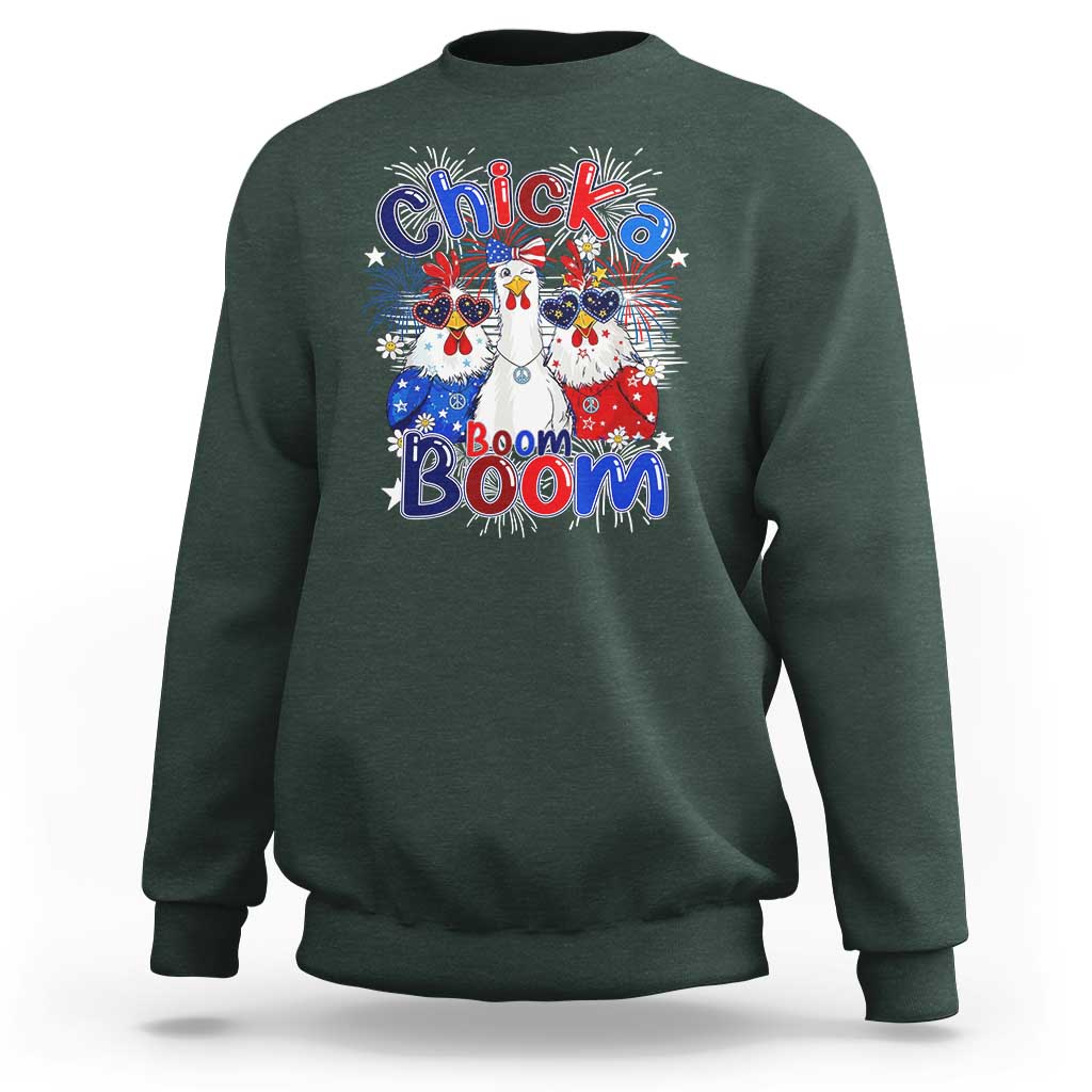 Funny Patriotic Chickens 4th of July Fireworks Sweatshirt Retro Chicka Boom Boom Hen Rooster Chick Graphic