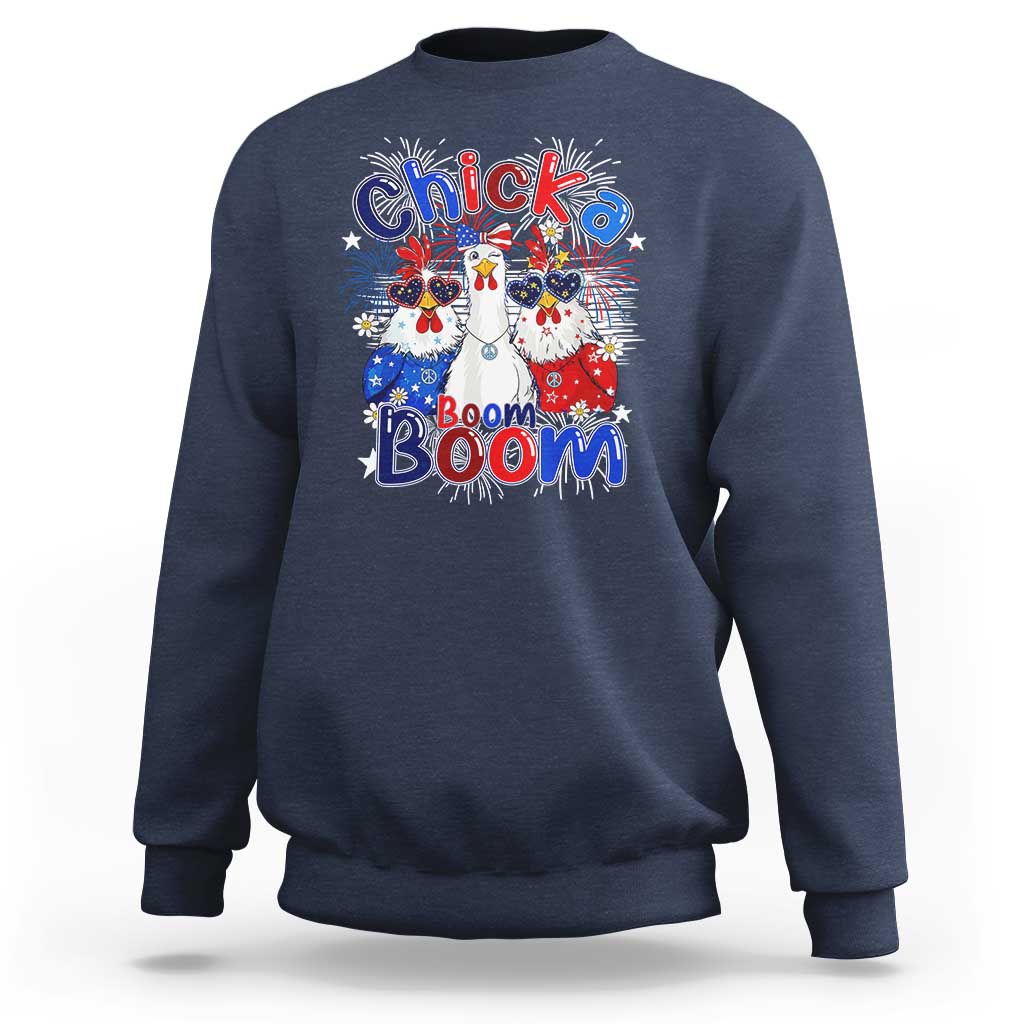 Funny Patriotic Chickens 4th of July Fireworks Sweatshirt Retro Chicka Boom Boom Hen Rooster Chick Graphic