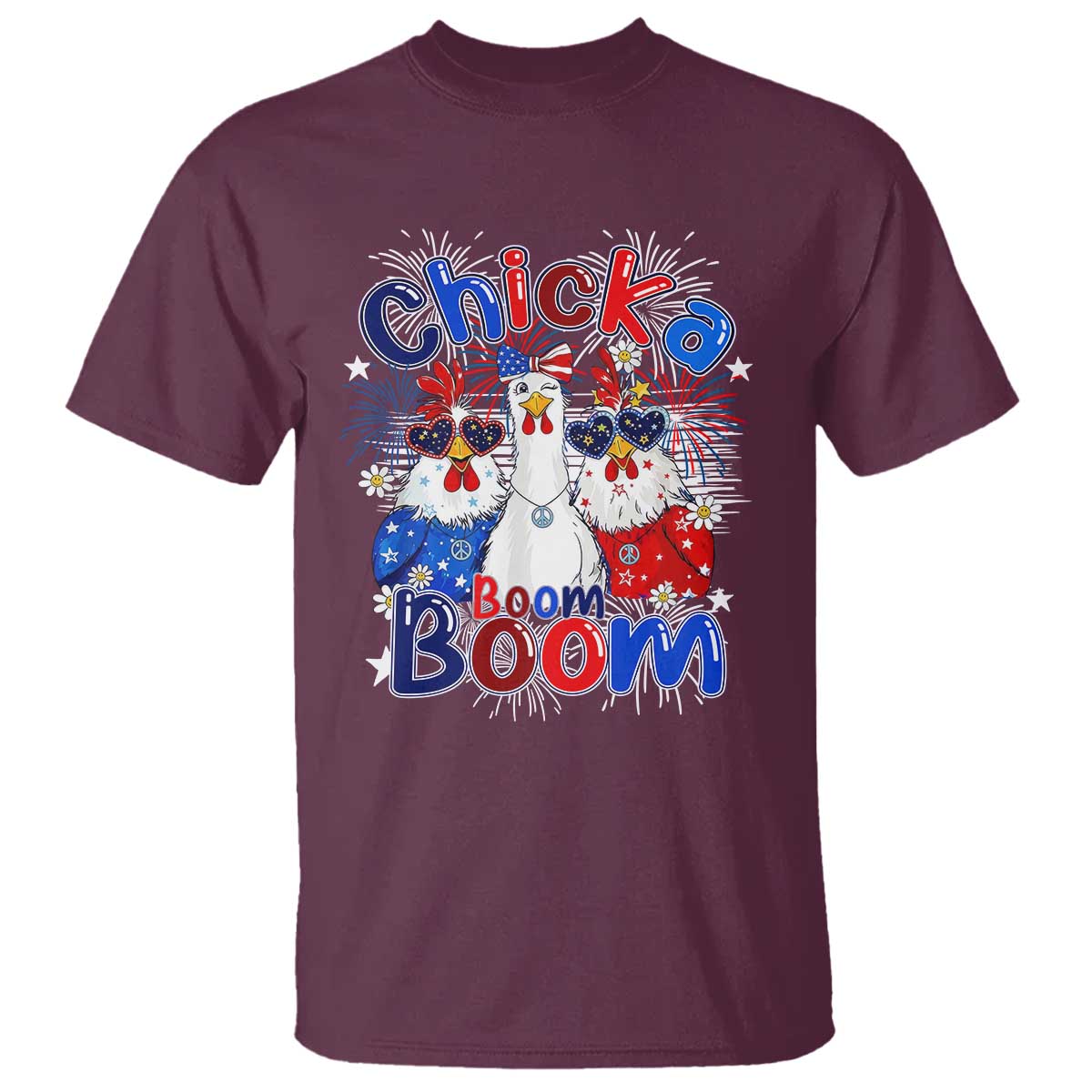 Funny Patriotic Chickens 4th of July Fireworks T Shirt Retro Chicka Boom Boom Hen Rooster Chick Graphic