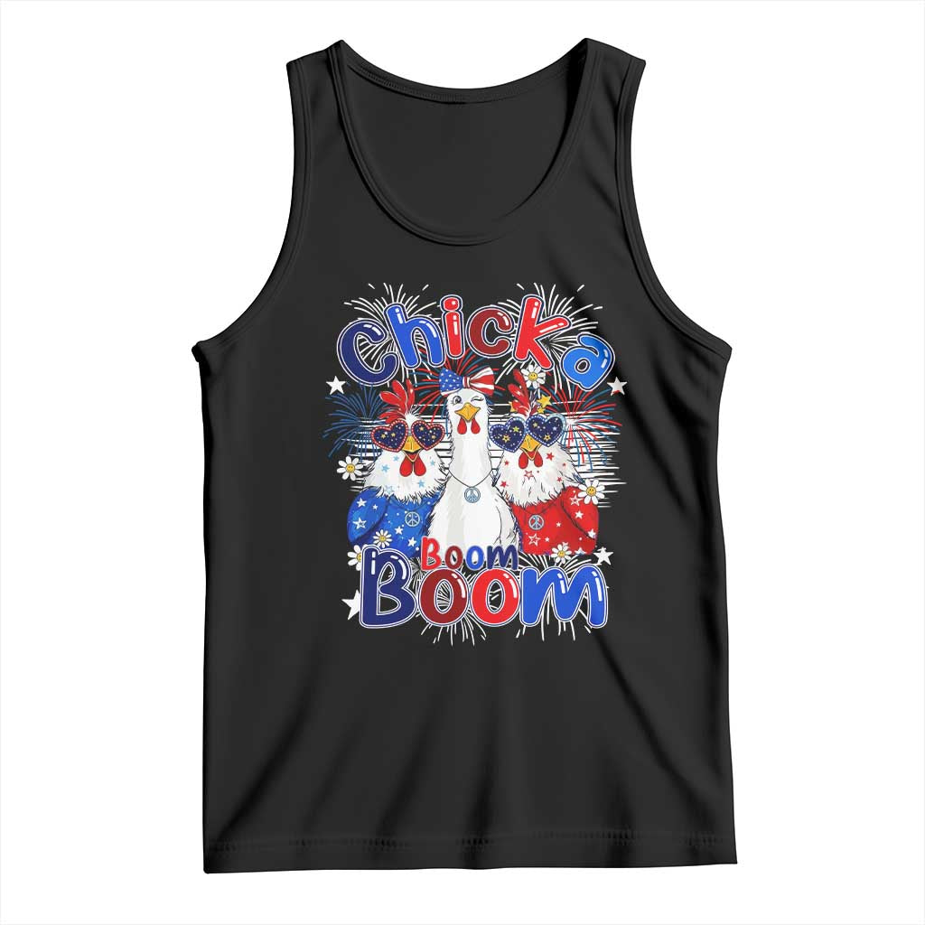 Funny Patriotic Chickens 4th of July Fireworks Tank Top Retro Chicka Boom Boom Hen Rooster Chick Graphic