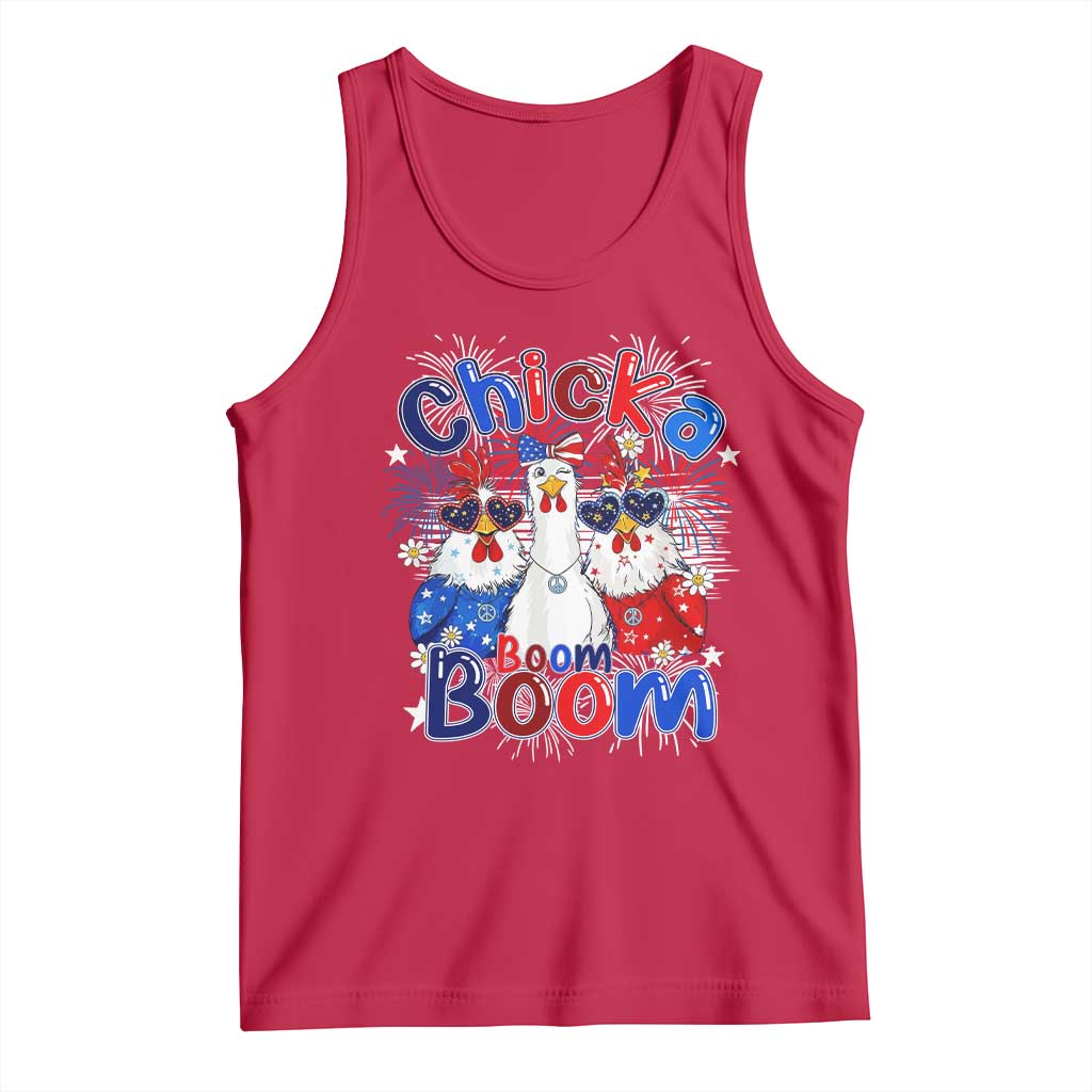 Funny Patriotic Chickens 4th of July Fireworks Tank Top Retro Chicka Boom Boom Hen Rooster Chick Graphic