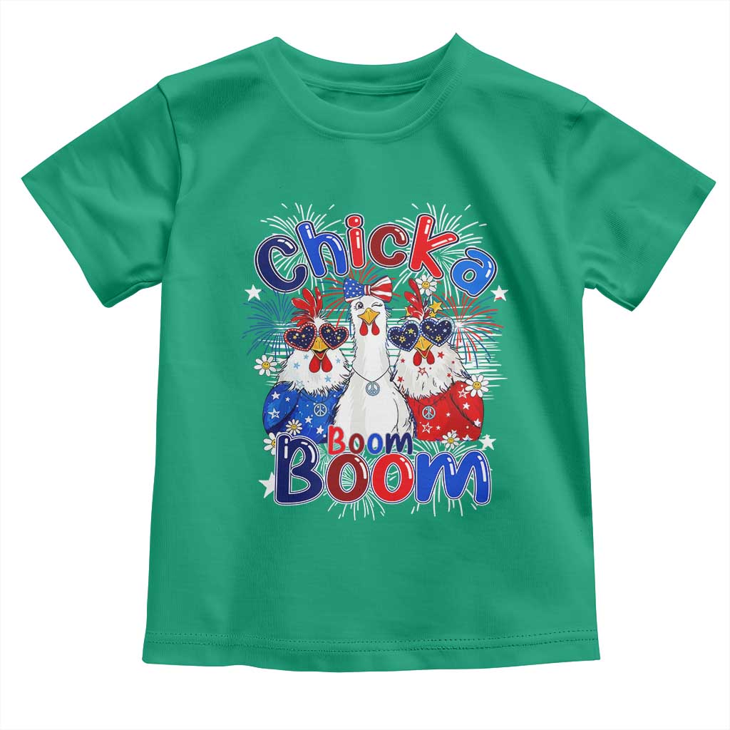 Funny Patriotic Chickens 4th of July Fireworks Toddler T Shirt Retro Chicka Boom Boom Hen Rooster Chick Graphic