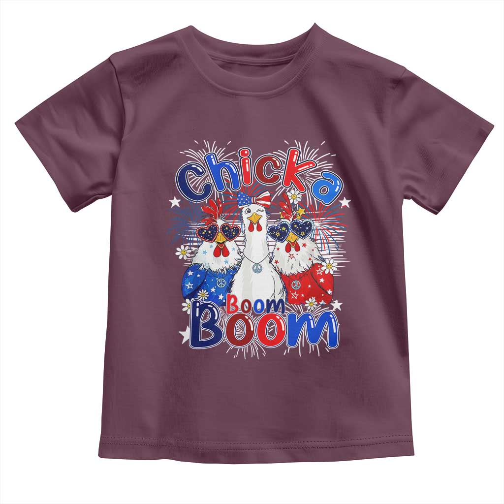 Funny Patriotic Chickens 4th of July Fireworks Toddler T Shirt Retro Chicka Boom Boom Hen Rooster Chick Graphic
