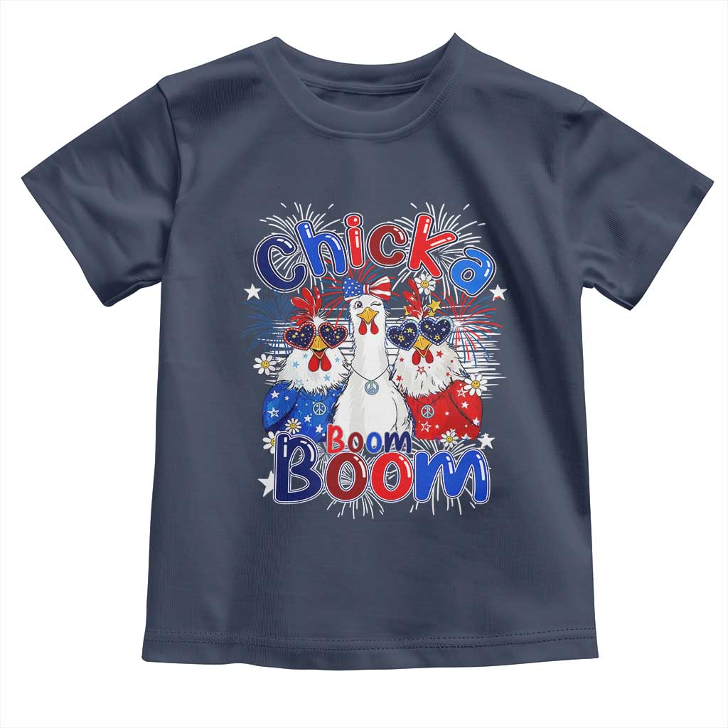 Funny Patriotic Chickens 4th of July Fireworks Toddler T Shirt Retro Chicka Boom Boom Hen Rooster Chick Graphic