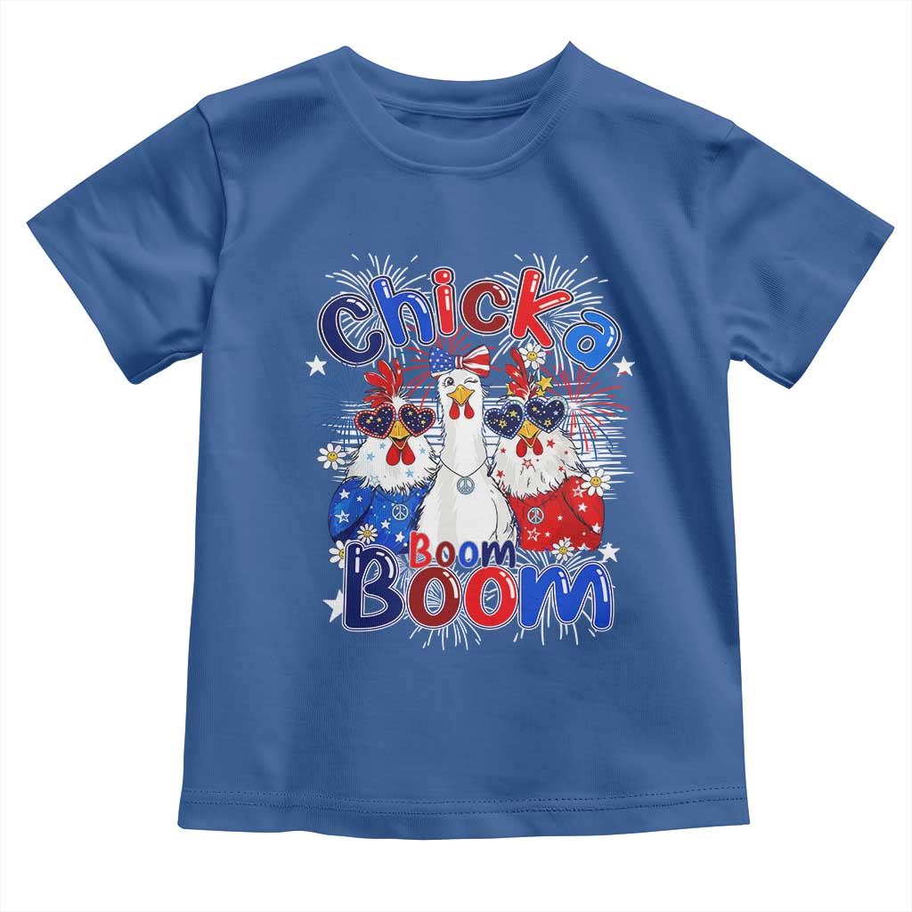 Funny Patriotic Chickens 4th of July Fireworks Toddler T Shirt Retro Chicka Boom Boom Hen Rooster Chick Graphic