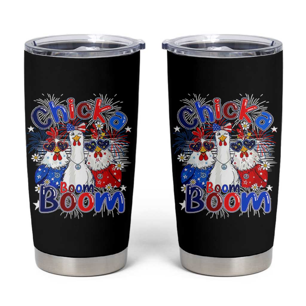 Funny Patriotic Chickens 4th of July Fireworks Tumbler Cup Retro Chicka Boom Boom Hen Rooster Chick Graphic