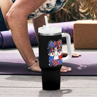 Funny Patriotic Chickens 4th of July Fireworks Tumbler With Handle Retro Chicka Boom Boom Hen Rooster Chick Graphic
