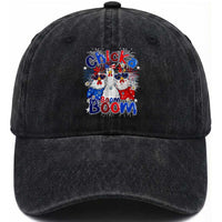 Funny Patriotic Chickens 4th of July Fireworks Washed Cotton Baseball Cap Retro Chicka Boom Boom Hen Rooster Chick Graphic