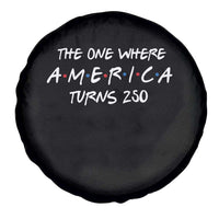 The One Where America Turns 250 Funny Sitcom Parody Spare Tire Cover Red White and Blue Dots Retro TV Show Semiquincentennial