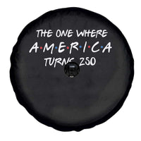 The One Where America Turns 250 Funny Sitcom Parody Spare Tire Cover Red White and Blue Dots Retro TV Show Semiquincentennial