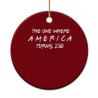 The One Where America Turns 250 Funny Sitcom Parody Ceramic Ornament Red White and Blue Dots Retro TV Show Semiquincentennial