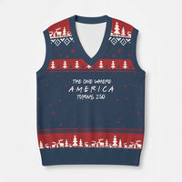The One Where America Turns 250 Funny Sitcom Parody V-Neck Knit Sweater Vest Red White and Blue Dots Retro TV Show Semiquincentennial