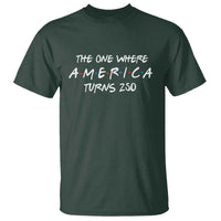 The One Where America Turns 250 Funny Sitcom Parody T Shirt Red White and Blue Dots Retro TV Show Semiquincentennial