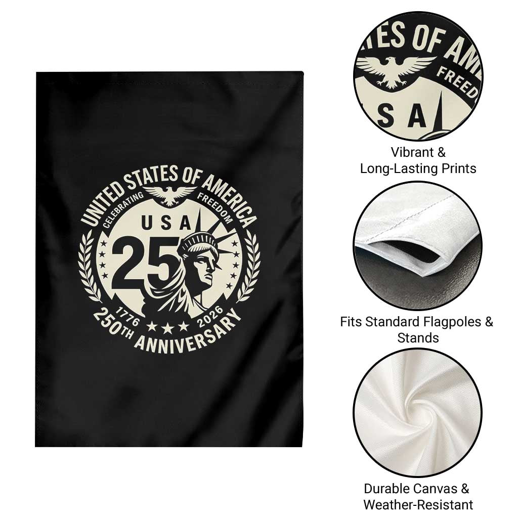 USA 250th Anniversary Statue of Liberty Vintage Crest Garden Flag Celebrating Freedom 1776 to 2026 Semiquincentennial