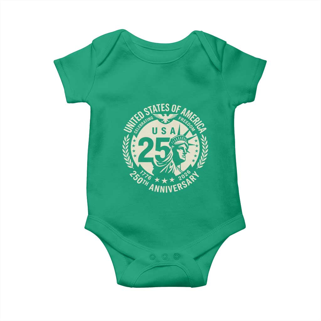 USA 250th Anniversary Statue of Liberty Vintage Crest Baby Onesie Celebrating Freedom 1776 to 2026 Semiquincentennial