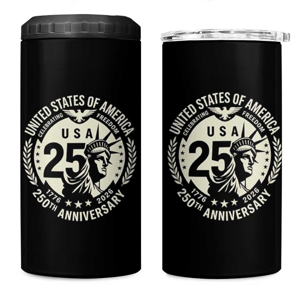 USA 250th Anniversary Statue of Liberty Vintage Crest 4 in 1 Can Cooler Tumbler Celebrating Freedom 1776 to 2026 Semiquincentennial