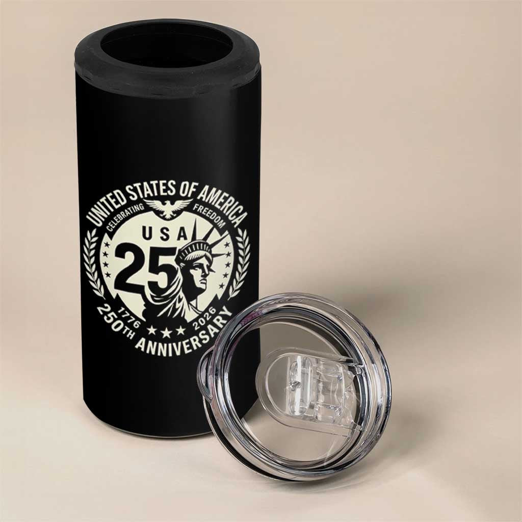 USA 250th Anniversary Statue of Liberty Vintage Crest 4 in 1 Can Cooler Tumbler Celebrating Freedom 1776 to 2026 Semiquincentennial