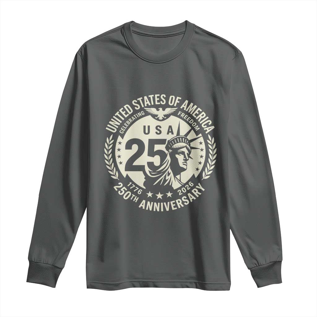 USA 250th Anniversary Statue of Liberty Vintage Crest Long Sleeve Shirt Celebrating Freedom 1776 to 2026 Semiquincentennial