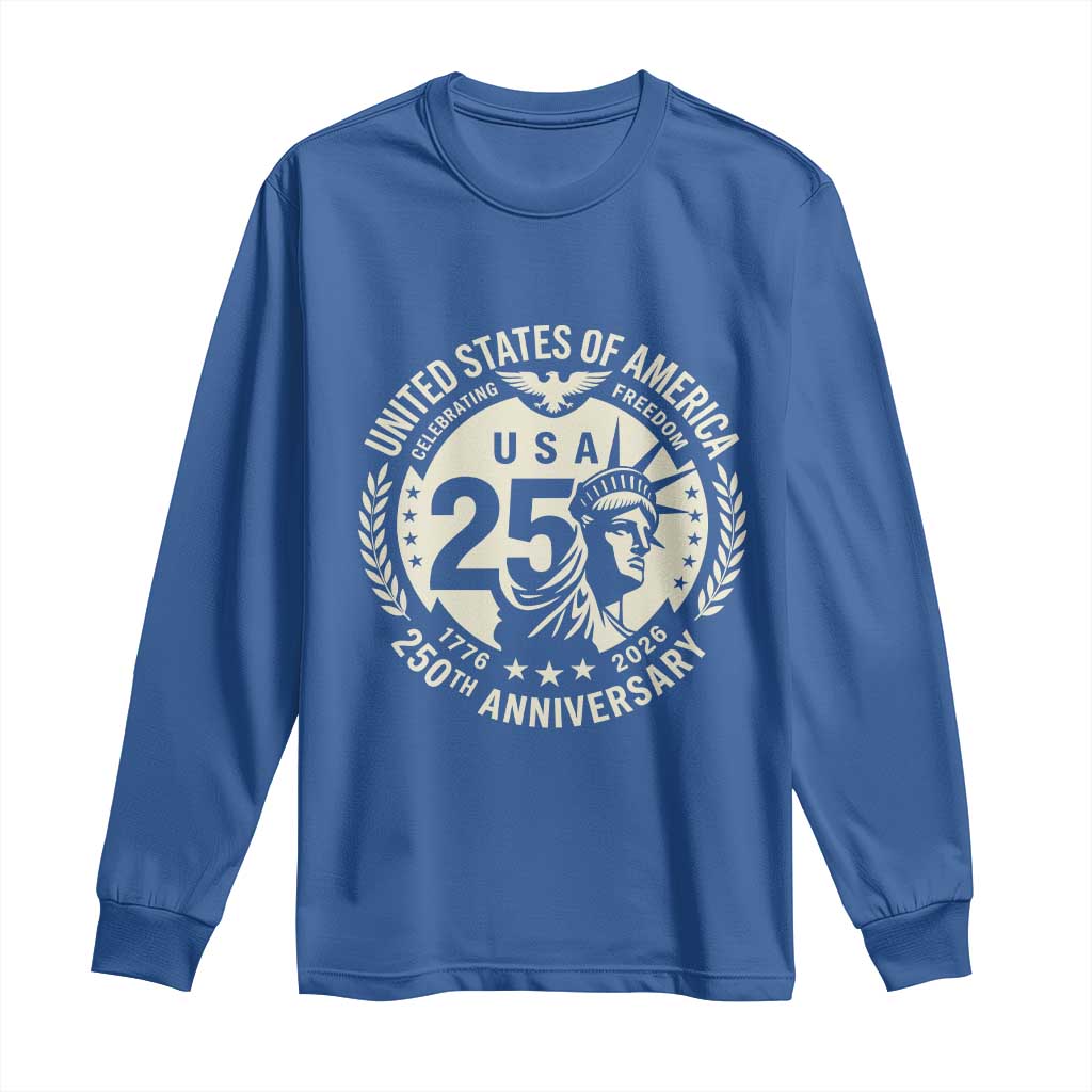 USA 250th Anniversary Statue of Liberty Vintage Crest Long Sleeve Shirt Celebrating Freedom 1776 to 2026 Semiquincentennial