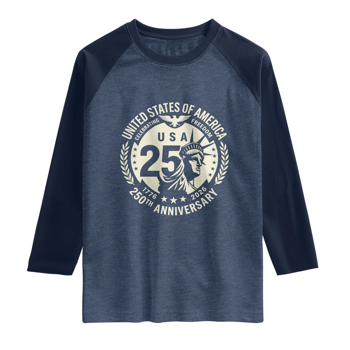 USA 250th Anniversary Statue of Liberty Vintage Crest Raglan Shirt Celebrating Freedom 1776 to 2026 Semiquincentennial