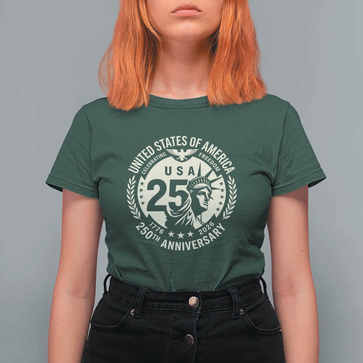 USA 250th Anniversary Statue of Liberty Vintage Crest T Shirt For Women Celebrating Freedom 1776 to 2026 Semiquincentennial