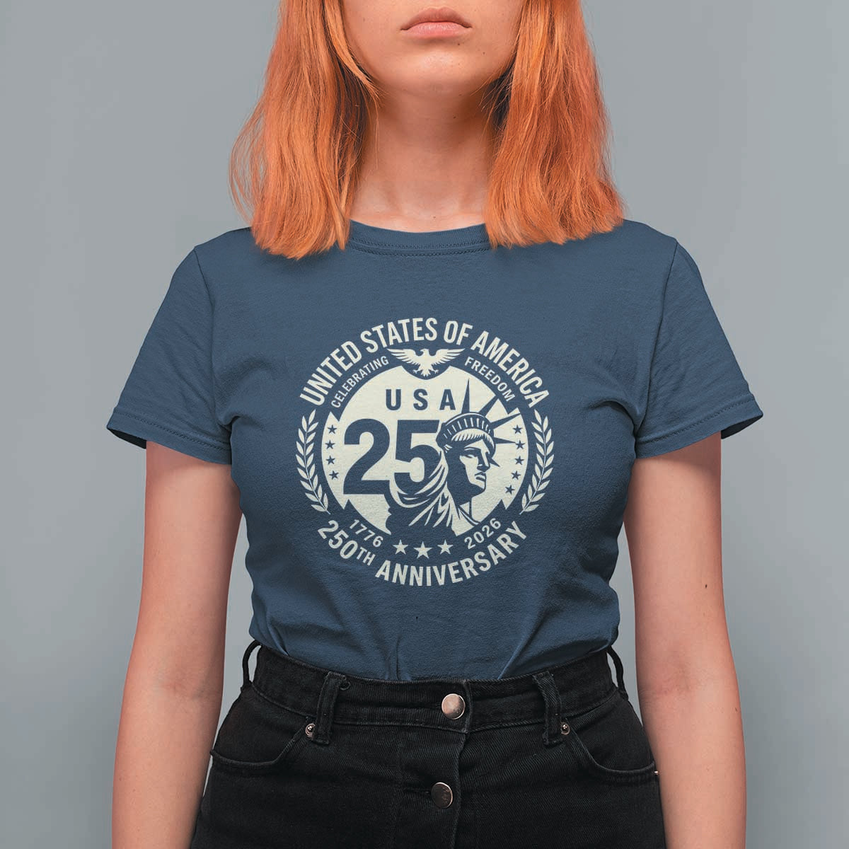 USA 250th Anniversary Statue of Liberty Vintage Crest T Shirt For Women Celebrating Freedom 1776 to 2026 Semiquincentennial