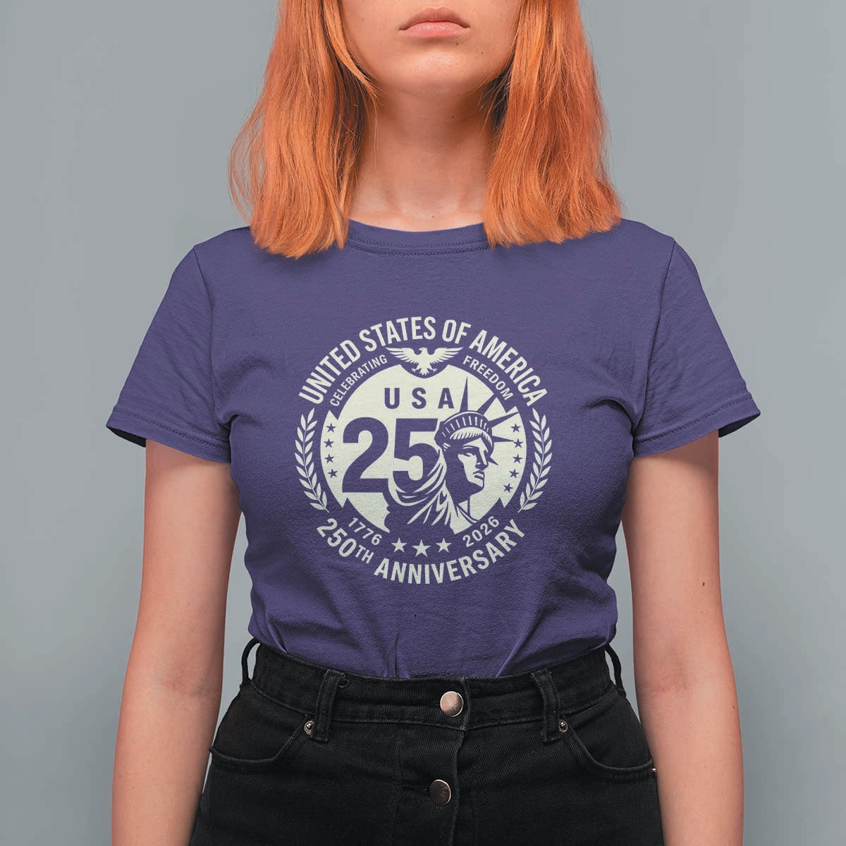 USA 250th Anniversary Statue of Liberty Vintage Crest T Shirt For Women Celebrating Freedom 1776 to 2026 Semiquincentennial
