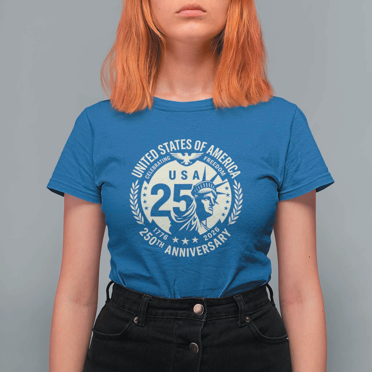 USA 250th Anniversary Statue of Liberty Vintage Crest T Shirt For Women Celebrating Freedom 1776 to 2026 Semiquincentennial