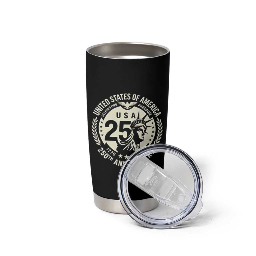USA 250th Anniversary Statue of Liberty Vintage Crest Tumbler Cup Celebrating Freedom 1776 to 2026 Semiquincentennial