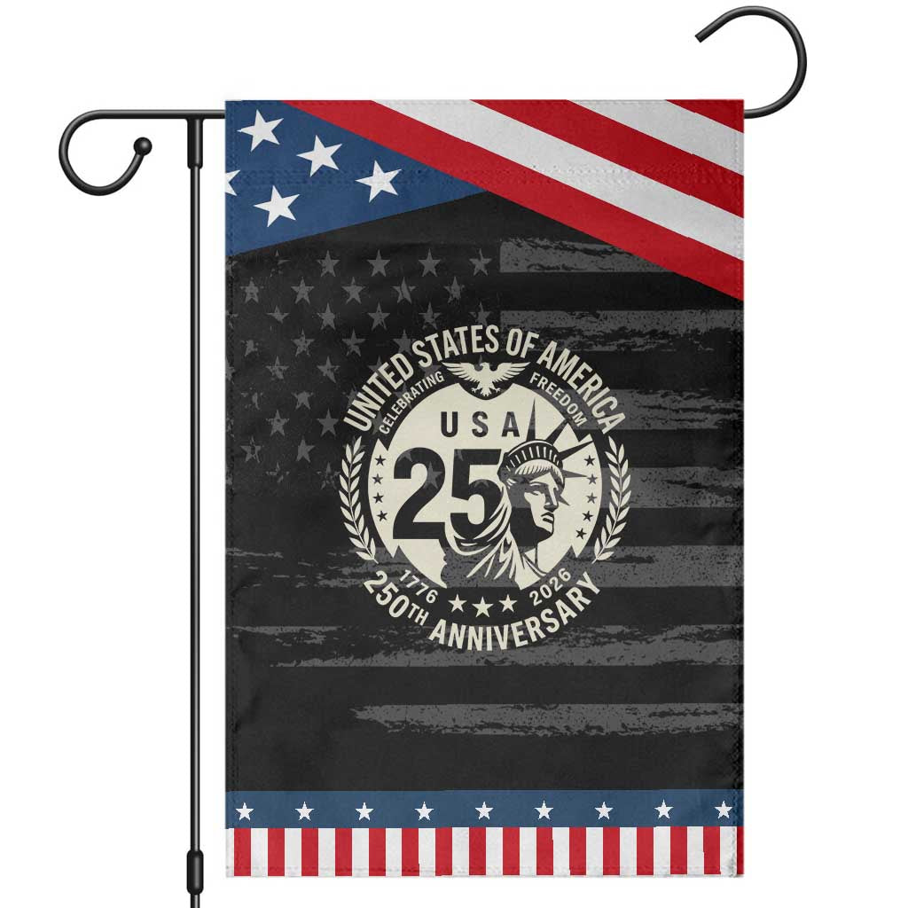 USA 250th Anniversary Statue of Liberty Vintage Crest Patriotic Garden Flag Celebrating Freedom 1776 to 2026 Semiquincentennial