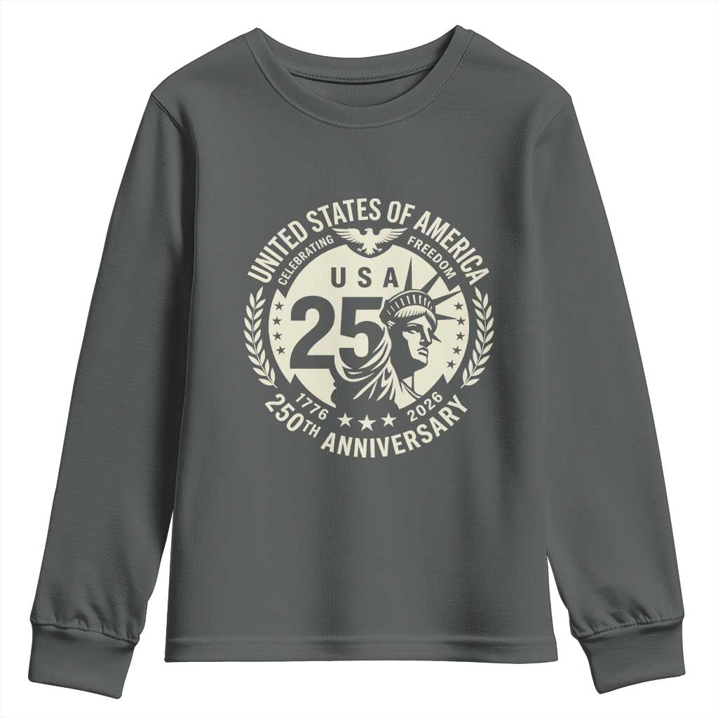 USA 250th Anniversary Statue of Liberty Vintage Crest Youth Sweatshirt Celebrating Freedom 1776 to 2026 Semiquincentennial