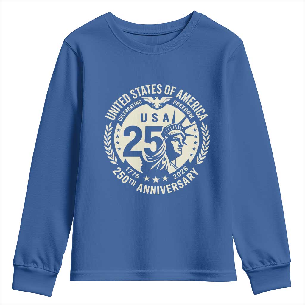USA 250th Anniversary Statue of Liberty Vintage Crest Youth Sweatshirt Celebrating Freedom 1776 to 2026 Semiquincentennial