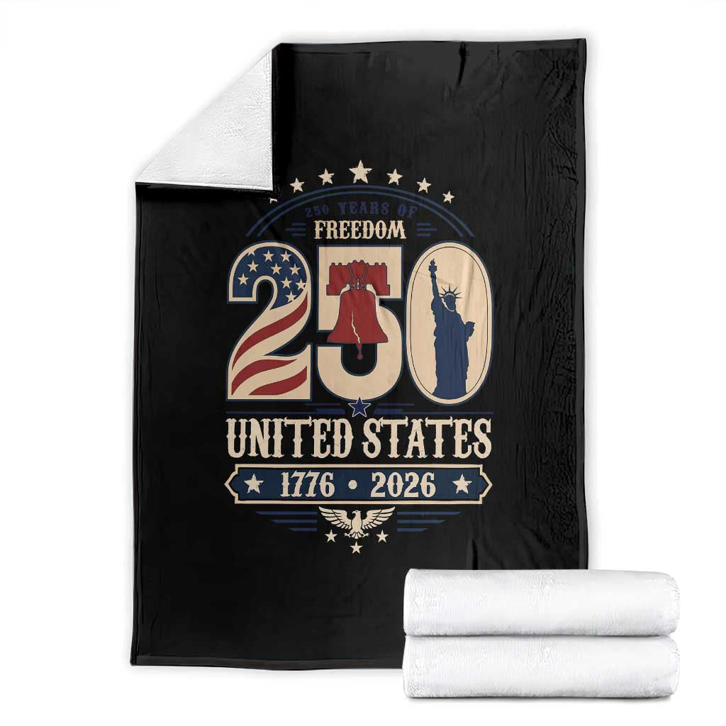 250 Years of Freedom Liberty Bell and Statue of Liberty Graphic Throw Blanket 1776 2026 US Pride American Flag Graphic Emblem