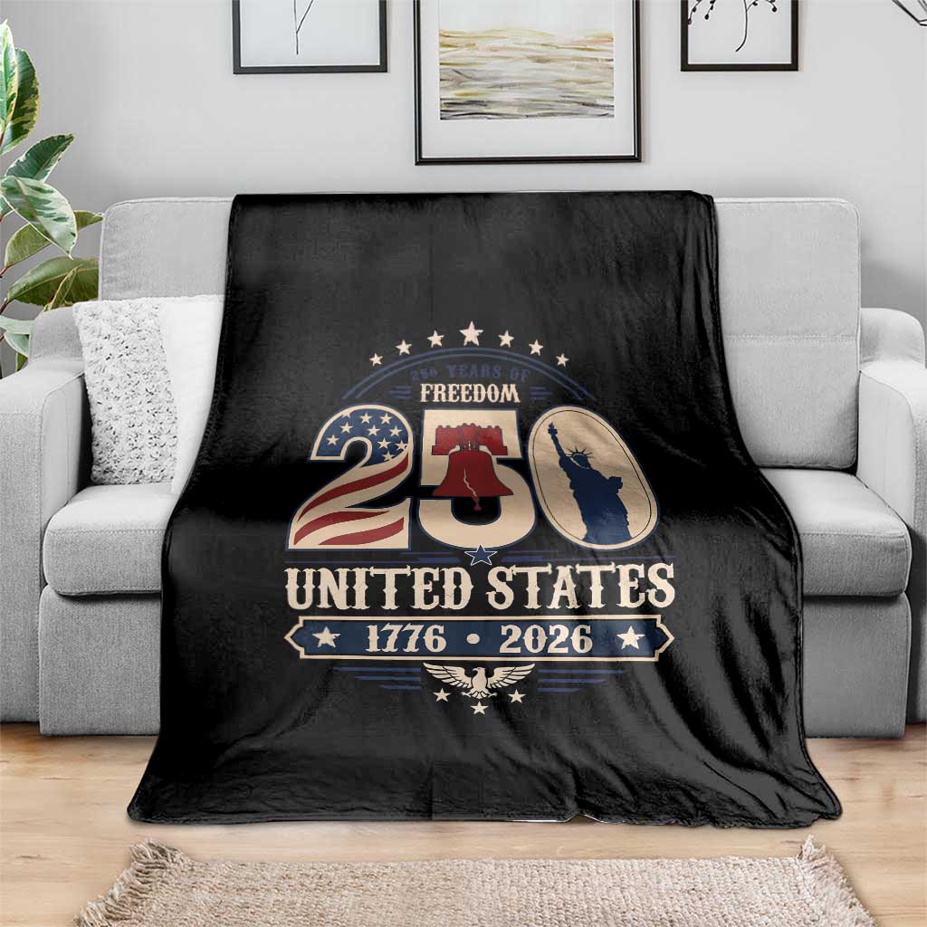 250 Years of Freedom Liberty Bell and Statue of Liberty Graphic Throw Blanket 1776 2026 US Pride American Flag Graphic Emblem