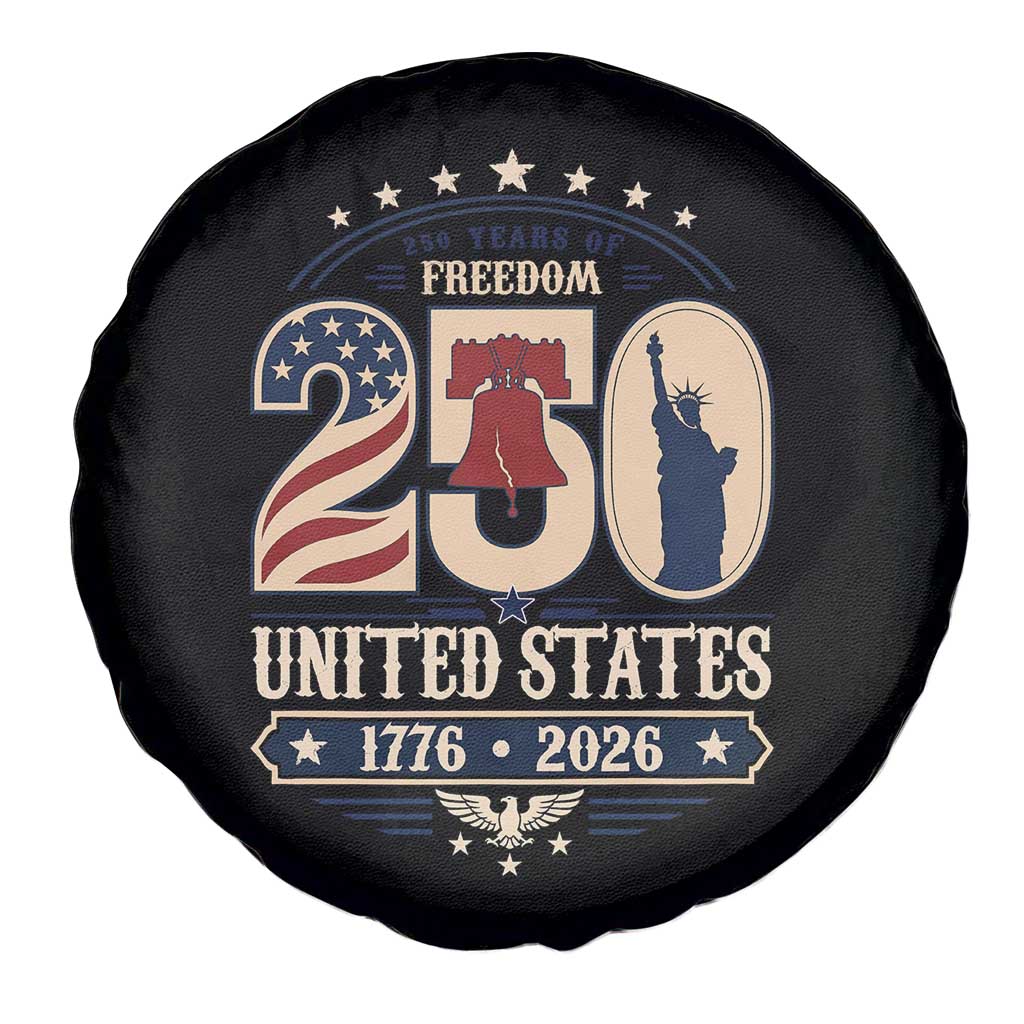 250 Years of Freedom Liberty Bell and Statue of Liberty Graphic Spare Tire Cover 1776 2026 US Pride American Flag Graphic Emblem